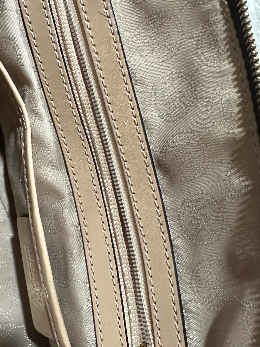 Michael Kors Brown Monogram Satchel with Beige Trim and Gold Hardware - Picture 3 of 3